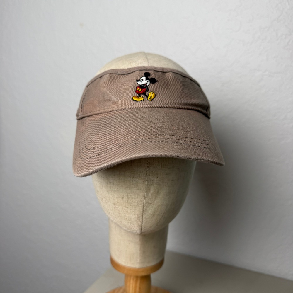 Disney Parks Mickey Mouse Embroidered Sun Visor Hat Khaki Tan Adjustable